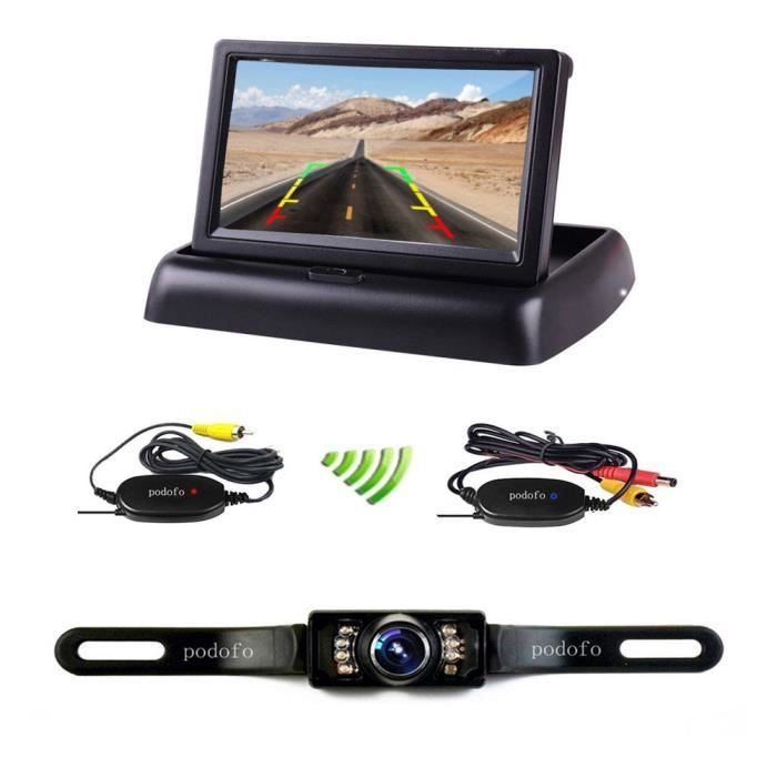 DAUERHAFT Moniteur Voiture 4,3 Pouces - Écran LCD Caméra De Recul - Double Entrée Vidéo V1/V2 - Pour SUV, Véhicules