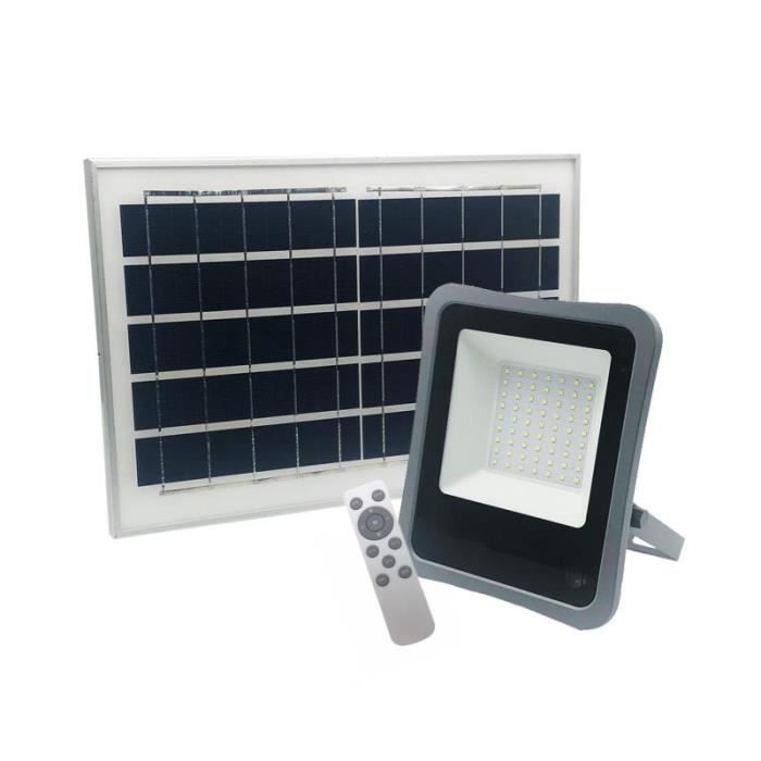 projecteur solaire led 50w dimmable  (panneau solaire + télécommande inclus) - blanc froid 6000k - 8000k - silamp