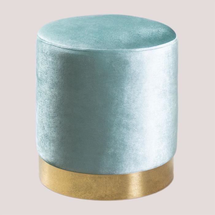 Pouf Rond en Velours Flikez - SKLUM - Vintage - Brun Blé - MDF et