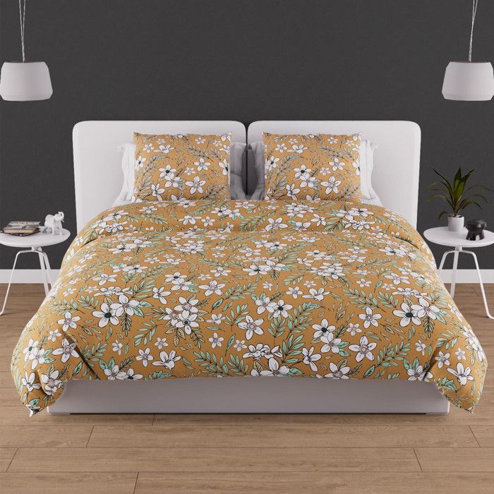 Parure housse de couette en coton 57 fils 260x240 cm MANON camel par Soleil docre Parure housse de couette en coton 57 fils 260x240 cm MANON camel par Soleil docre