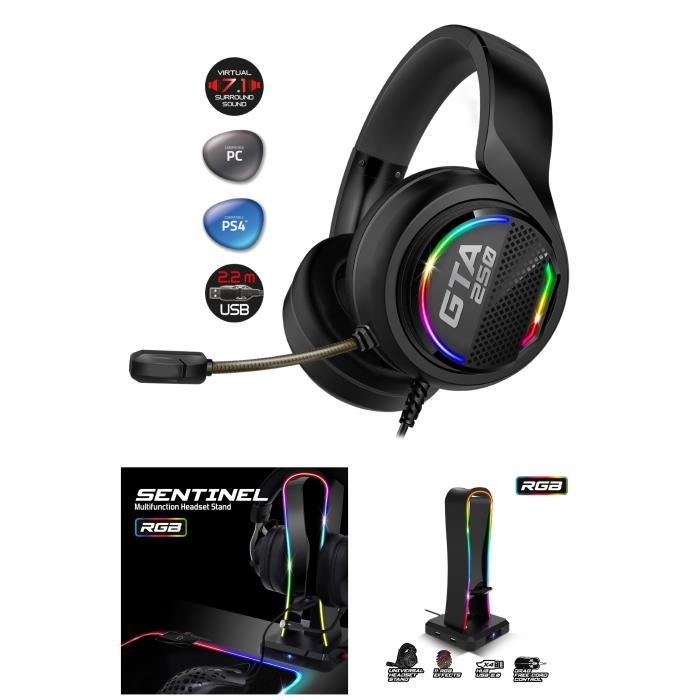 Casque De Jeu Virtuel 7.1 Lite Pc, Casque Pour Gamer, Éclairage Rvb, Câble Tressé De 2,2 M, Son