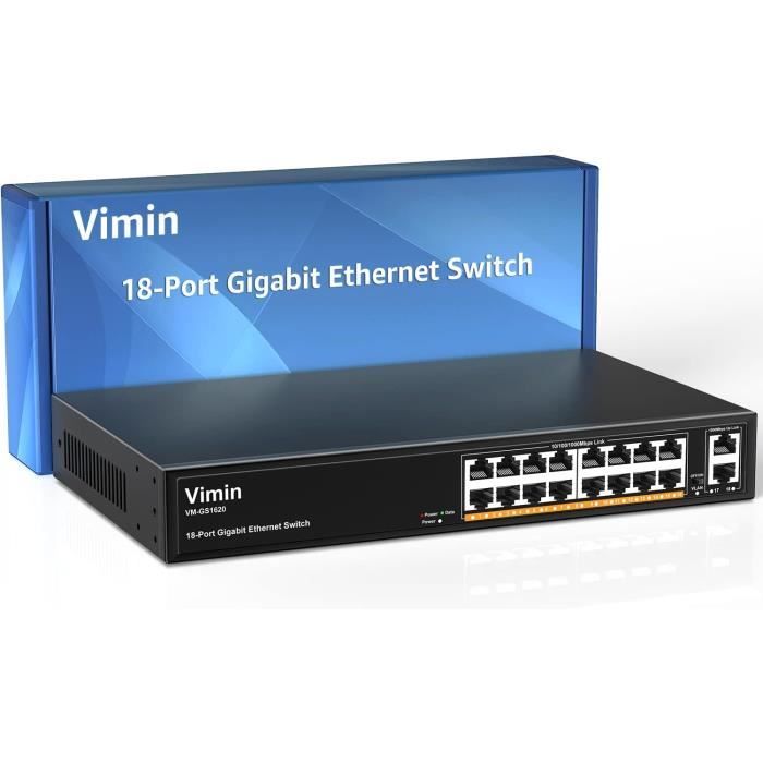 VIMIN Switch Ethernet Gigabit 16 Ports avec 2 Ports Montants de