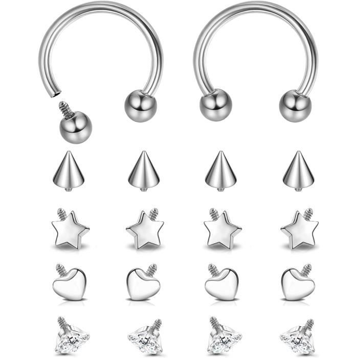 LOLIAS Lot De 18 Paires D'anneaux De Nez En Acier Chirurgical