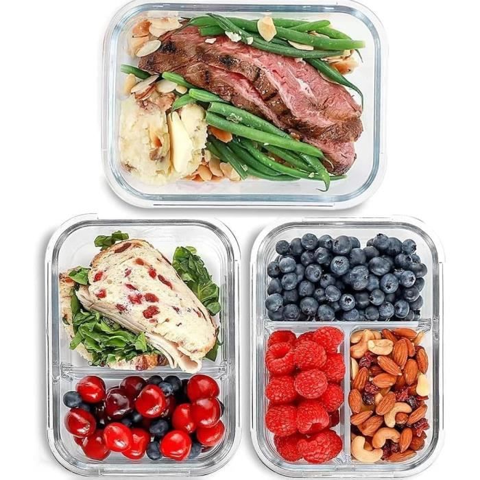 Liliume Meal Prep Lot de 3 boîtes de conservation en verre 1040 ml 1 2