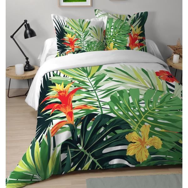 Housse De Couette Calao Tropicale Vert 240x260cm 2 Personnes 100 Coton Achat Vente Housse De Couette Seule Cdiscount