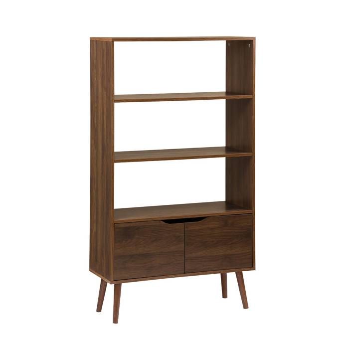 sweeek - Etagère bibliothèque décor bois de noyer 2 portes 3 niveaux NEPAL sweeek - Etagère bibliothèque décor bois de noyer 2 portes 3 niveaux NEPAL