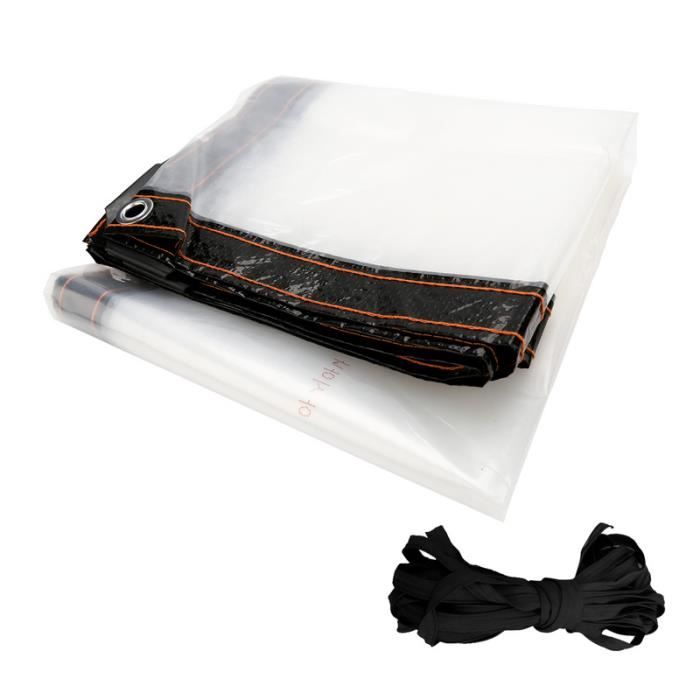 Bâche Transparente PVC étanche 1,5x2 M - 420 G/m², œillets Tous Les 30 Cm, Corde Incluse