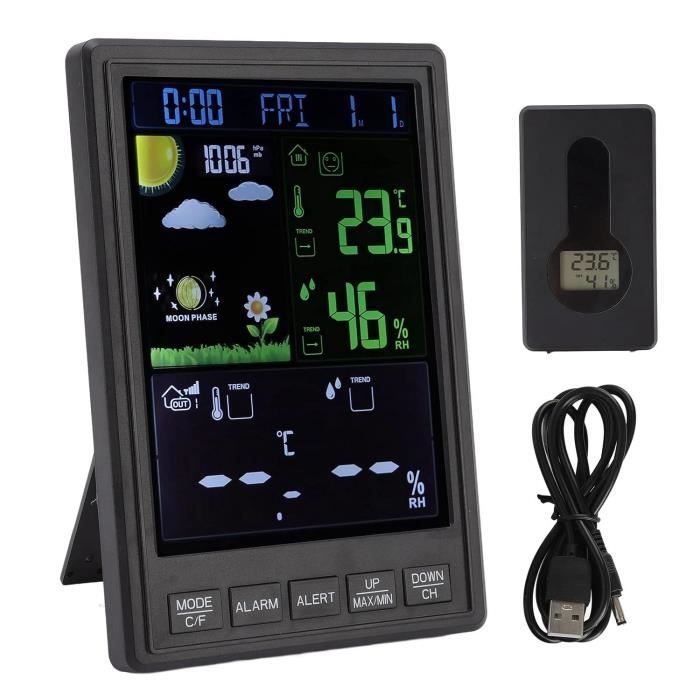 Acheter Thermomètre sans fil intérieur/extérieur 1 à 1, grand écran coloré,  moniteur de température et d'humidité, horloge de Station météo