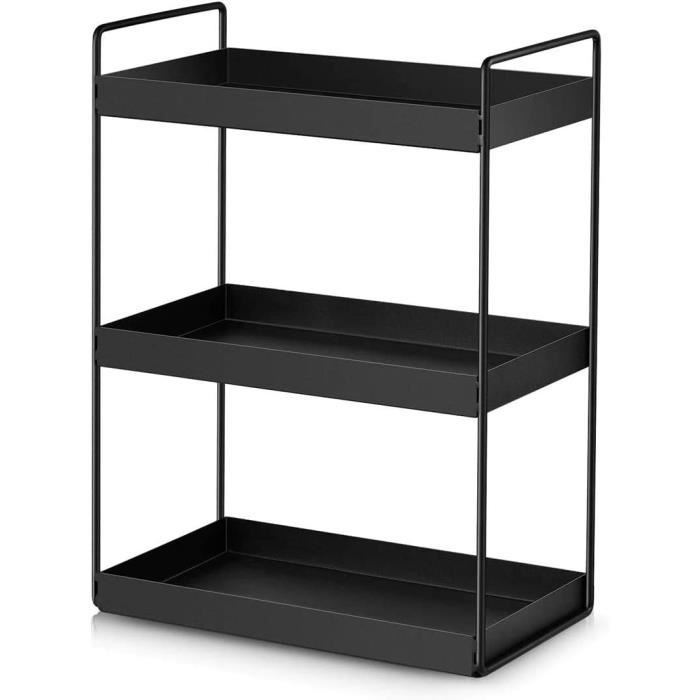 Étagère De Rangement 2 Niveaux Noir - Organisateur Pour Salle De Bain, Cuisine Ou Bureau
