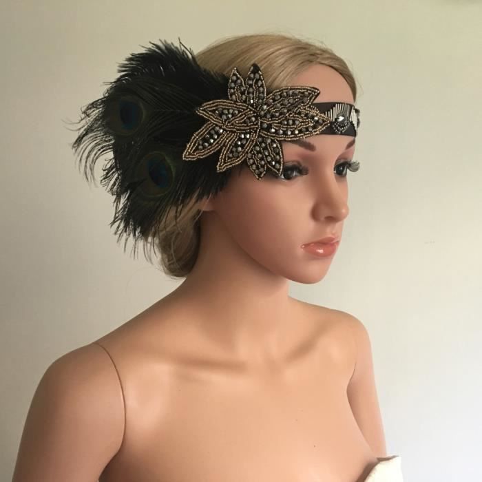 Paon Plumes Perles Bandeau de Cheveux Bandeau à Femme Headband Serre-tête