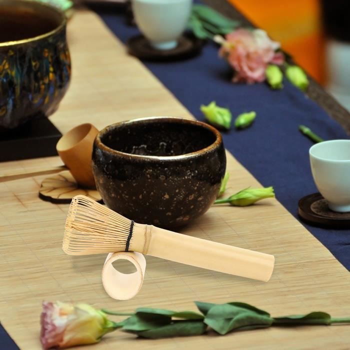 VGEBY Outil de préparation de thé Fouet à thé vert Matcha Chasen en bambou  naturel Outil de pinceau à poudre à long manche