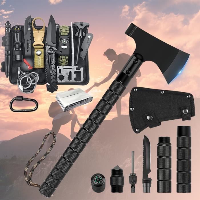 Kit de survie 13 en 1+Outil multifonctionnel de hache EDC pour camp  tactique de survie de hache pliante militaire - Cdiscount Sport