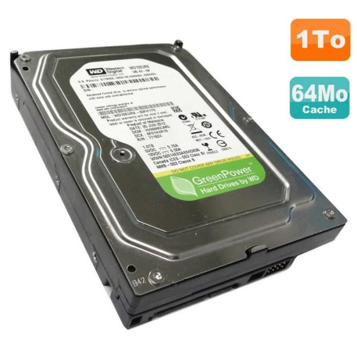 Disque Dur 1To WD GreenPower WD10EURX-63C57Y0 3.5 SATA III 6Gbps 5400RPM 64Mo
