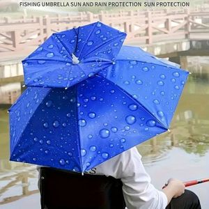 Parapluie-chapeau Anti-pluie Pour Pêche Ou Randonnée - Monté Sur La Tête, Mains Libres, Diamètre 65 Cm - Bleu Royal Ou Camouflage - 14