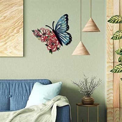 Grande Sculpture Murale Vintage Papillons Métal Doré 3D 61 Cm Décoration