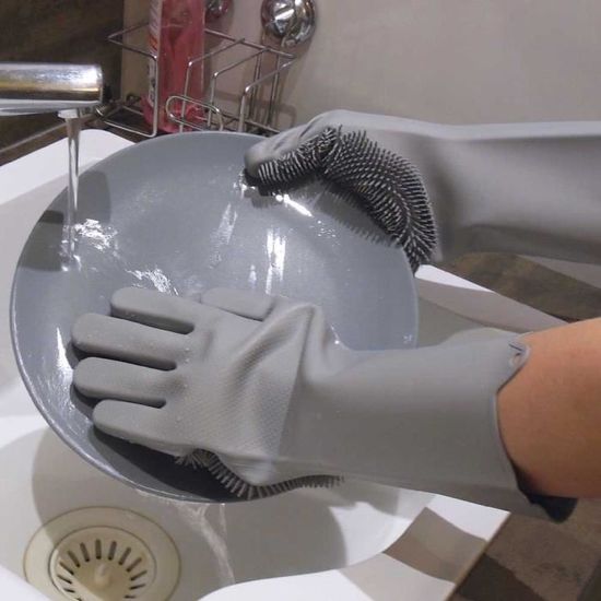 Gants De Nettoyage Avec Eponge Silicone Integree Gris Achat