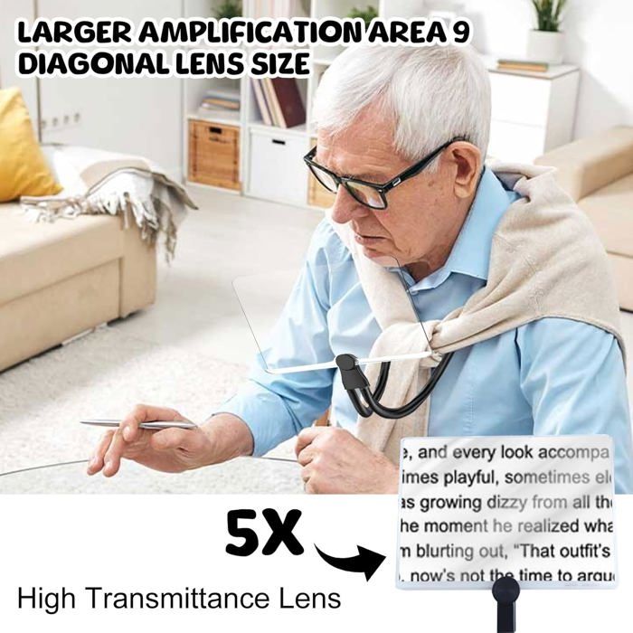 Loupe Grossissante 5X Mains Libres à Porter Au Cou - Idéale Pour Lecture, Personnes Âgées Et Travaux Précis