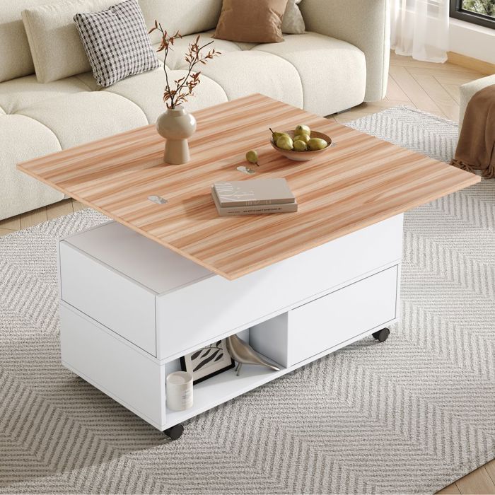 VOWNER Table Basse Relevable,Table Basse De Salon,Moderne Table Basse Rectangulaire Avec Tiroir De Rangement,Réglable En Hauteur Pour Une Installation Facile Noix Couleur 108x40x45cm