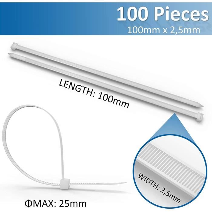 Collier de serrage plastique attache câble Colson rislan 100 mm / 2.5 mm