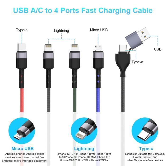 Câble Multi - Chargeur USB , Universel 4 en 1 - FDJ - Promo - Neuf 