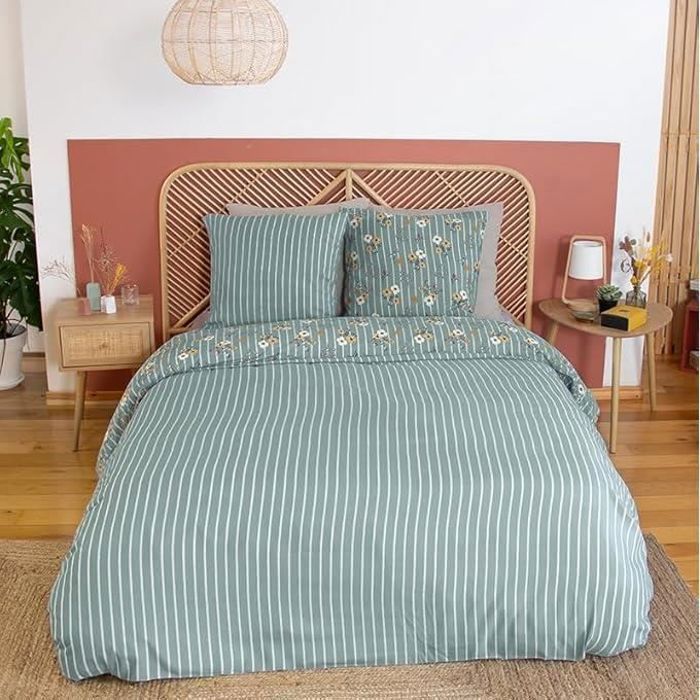 Housse De Couette 220x240cm SOULFUL Coton Rayures - Oeko-TEX - 2 Taies 65x65cm - Beige