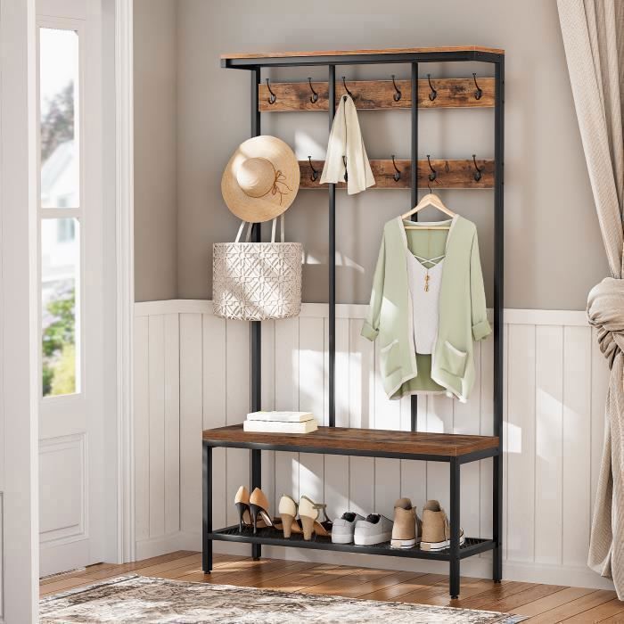 Porte-Manteau - HOOBRO - Meuble Entrée - Étagère à Chaussures - Marron Rustique - Style Vintage - Maison