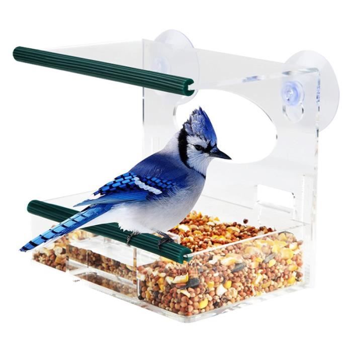 Mangeoire à oiseaux pour fenêtre mangeoire pour oiseaux avec plateau  amovible, trous de drainage et ventouses