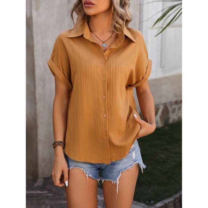 Chemise Pull Femme Chemisier Manches Courtes Vert Coloré Slim Doux