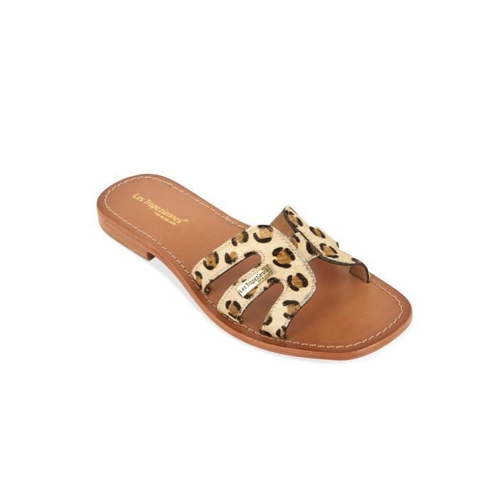 Mules femme LES TROPEZIENNES Hadamia Cuir Leopard Plats Leopard Cdiscount Chaussures
