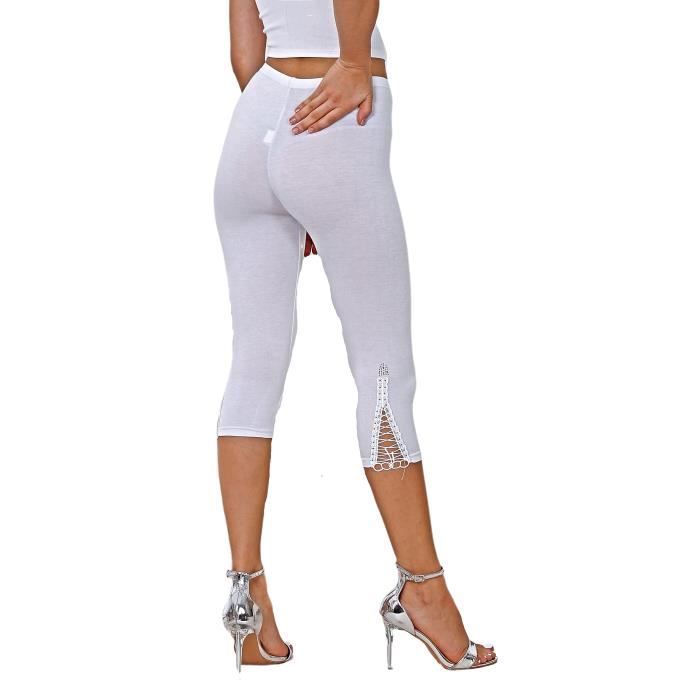 Legging femme Legging court avec strass et dentelle sur les
