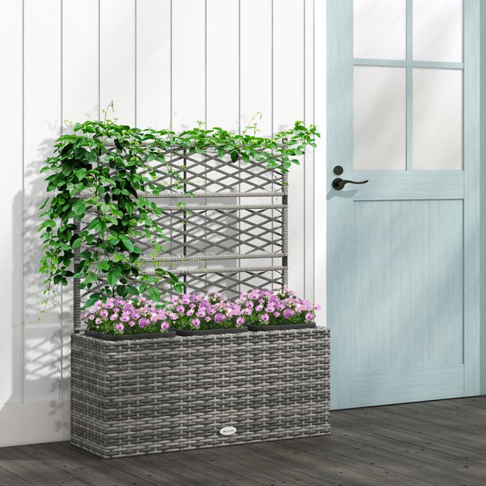 2 Jardinières Surélevées 60x25x46cm - 3 Compartiments, 30L - Polyrotin UV - Intérieur/Extérieur - Gris