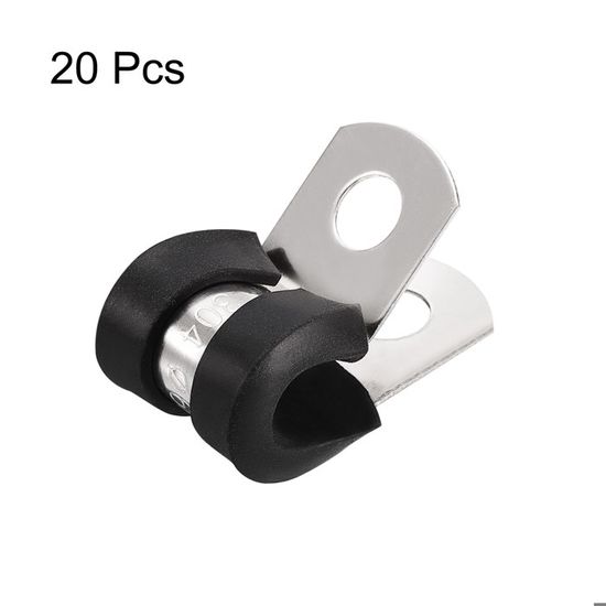 Sourcing Map 12pcs 18mm(3/4") Collier De Serrage Caoutchouc Amorti 304 Inox Acier Attache Grillage Rigide Clip Fixation Sangle Pour Tube Tuyau