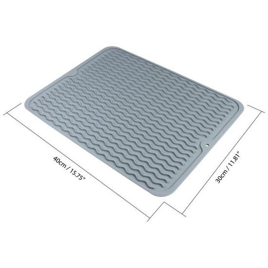 Tapis Égouttoir à Vaisselle En Silicone 40x32,5 Cm - Antidérapant, Rebord De Drainage Intégré - Gris - Pour Comptoir De Cuisine - 5