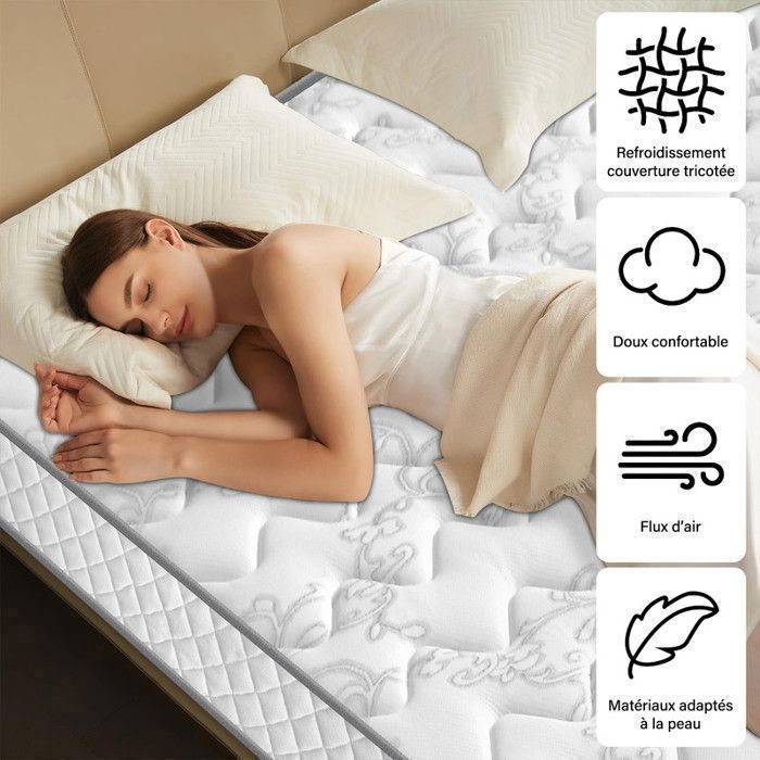 slily Matelas 90x190x26cm, Épaisseur 26cm Matelas à Ressorts Ensachés - Soutien 7 Zones, H4
