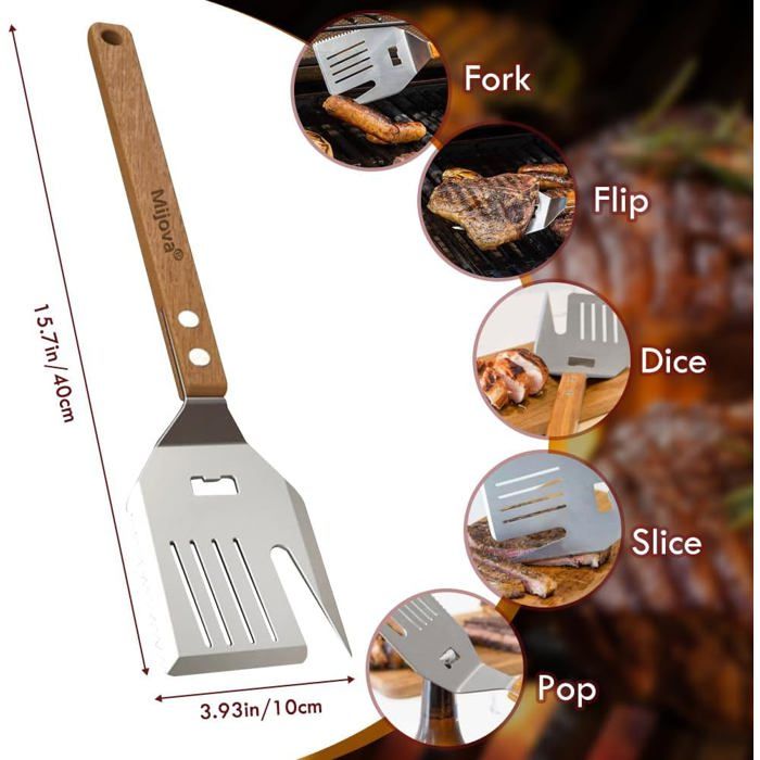 Spatule Barbecue 5-en-1 - Outil Multifonction En Acier Avec Couteau, Décapsuleur - 40cm