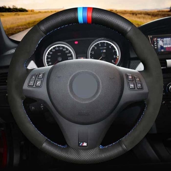 Housse de volant de voiture en cuir véritable suédé, cousue à la main,  noir, pour BMW M Sport M3 E90 E Style 3 - Cdiscount Auto