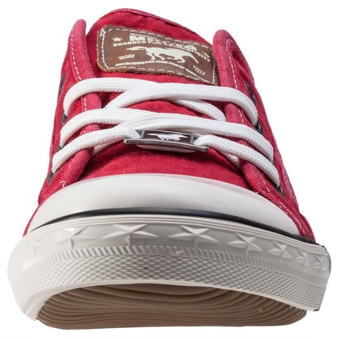 Baskets Mustang Low Top Femme Rouge Canvas Lacets Red Cdiscount Chaussures