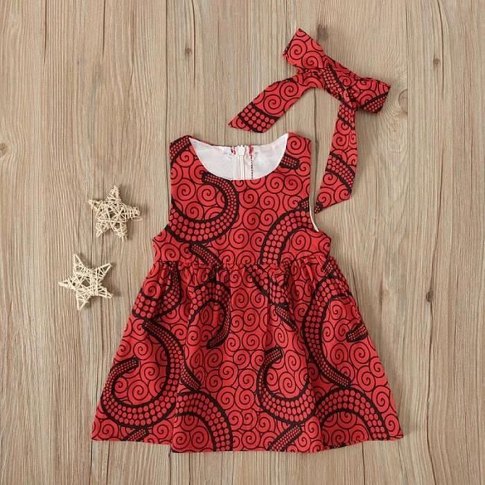 ROBE 0 3 Ans Bebe Enfant Fille Vetements Robe Rouge d Ete de Style Boheme Africain avec Bandeau Cheveux Or Cdiscount Pret a Porter