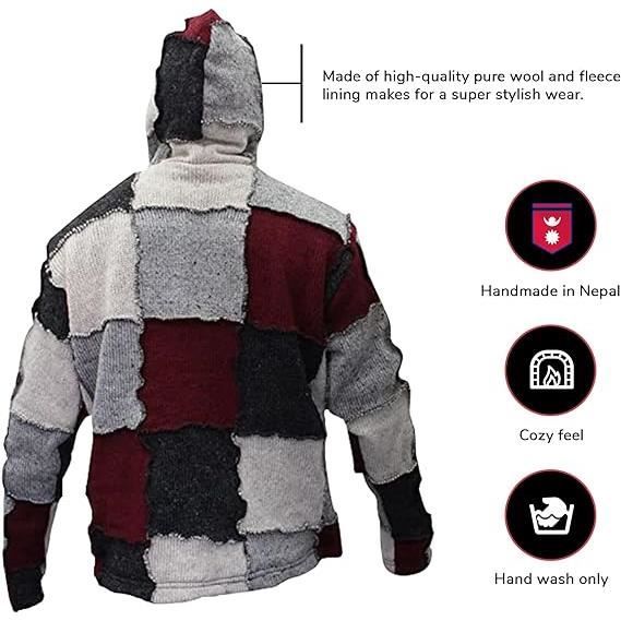 Homme Hiver Patch Laine Hippie Veste Multicolore Laine Hiver