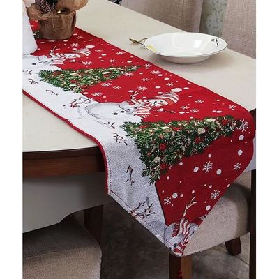 Chemin De Table Noël, Deco Table Noel Flocons De Neige Chemin De Table Rouge En Lin 180 Cm X 34 Cm De Long Moderne Nappe 99170227