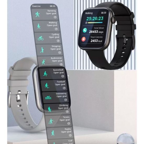 Montre connectée XWatch Pro Elite E4 Gris Appels, Sms, Assistant