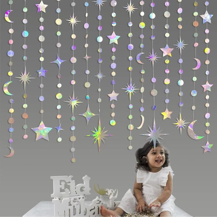 Yuccer 2 Guirlandes Étoiles Pailletées Argent – 8 M Total – Décoration Anniversaire, Mariage, Noël, Fête