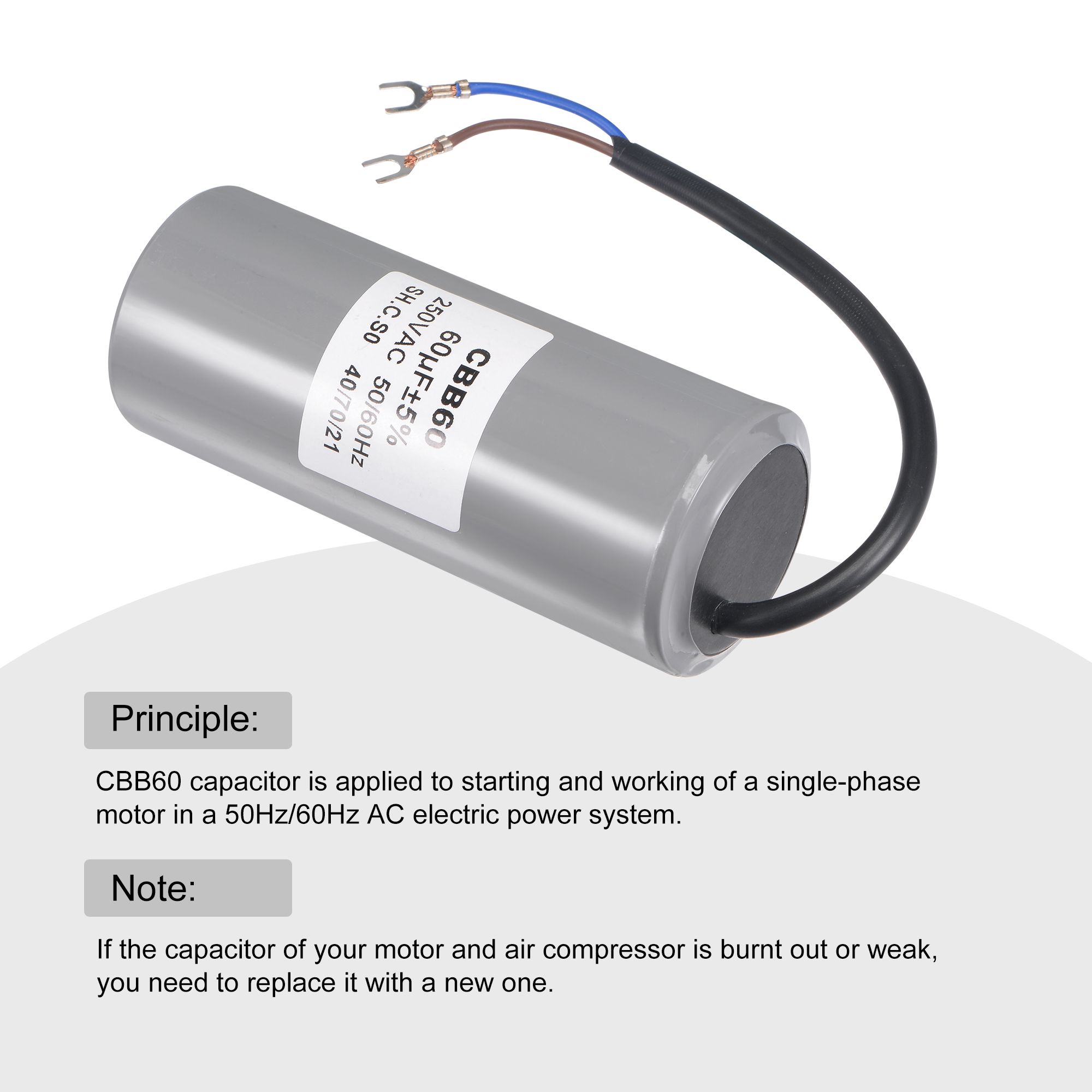 SOURCING MAP Condensateur CBB60 60uF 250V AC 2 Fils 5060Hz Cylindre — free download