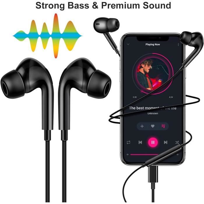 Ecouteurs antibruit filaires stéréo HiFi avec Micro et contrôle du Volume  intégrés,Compatible avec iPhone 13/13