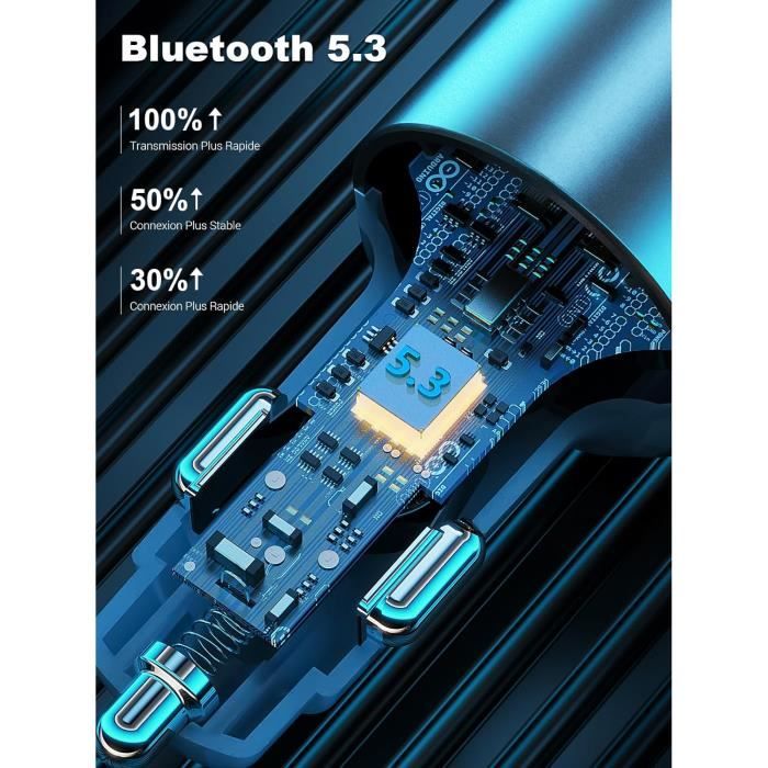 Transmetteur FM Bluetooth, Kit Main Libre Voiture Bluetooth avec Chargeur Allume  Cigare USB QC3.0 + Type-C, Soutien Carte TF/Clé USB - Cdiscount Auto