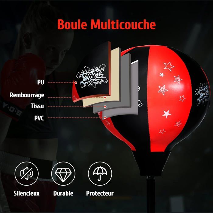 Punching Ball Pour Enfants GYMAX – Réglable 85-130cm, Base Stable Remplissable, Gants Inclus, Dès 5 Ans