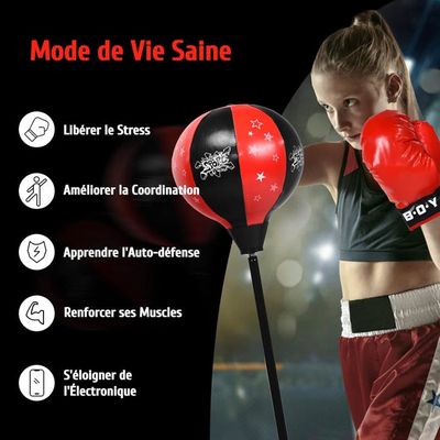 Sac De Boxe Calma Dragon - Ballon De Boxe Enfant Sur Pied - Sac De Frappe Adjustable - Rouge Sac Frappe Enfant