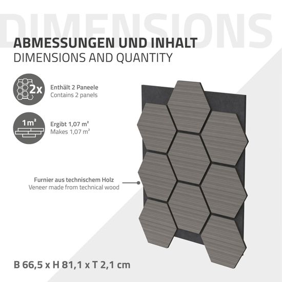 Panneaux Acoustiques Hexagonaux (lot De 2) - Feutre Recyclé/MDF, 1m² - Isolation Phonique & Déco Murale - 12