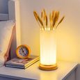 Lampe de Chevet Abat - Avec abat-jour en Verre blanc - Socle en Bois Naturel et Léger - Vase Lumineux - Ampoule LED Incluse-0