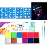 Peinture Visage Corps Kit,Maquillage Coloré Fluo Néon Kit,Peinture Fluorescente Pour Body Painting,12 Couleurs Palette de Tatouage